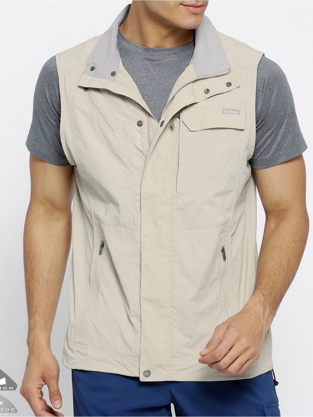 Columbia Vest Men’s Size Large Beige Silver Ridge Hiking Fishing Cargo Pockets